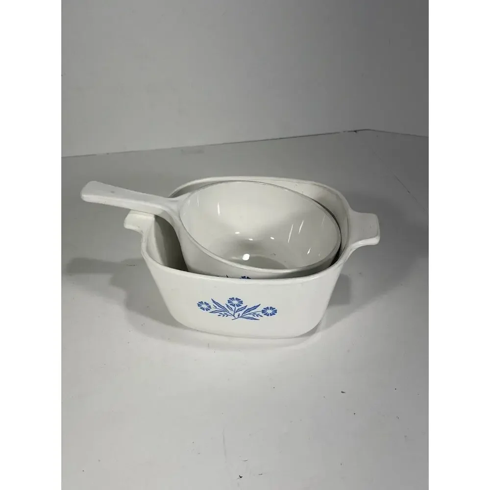 Lot Of 2 Corning Ware Blue Cornflower 1 1/2 Pint Sauce Pan + 1 3/4 Qt‎ Casserole
